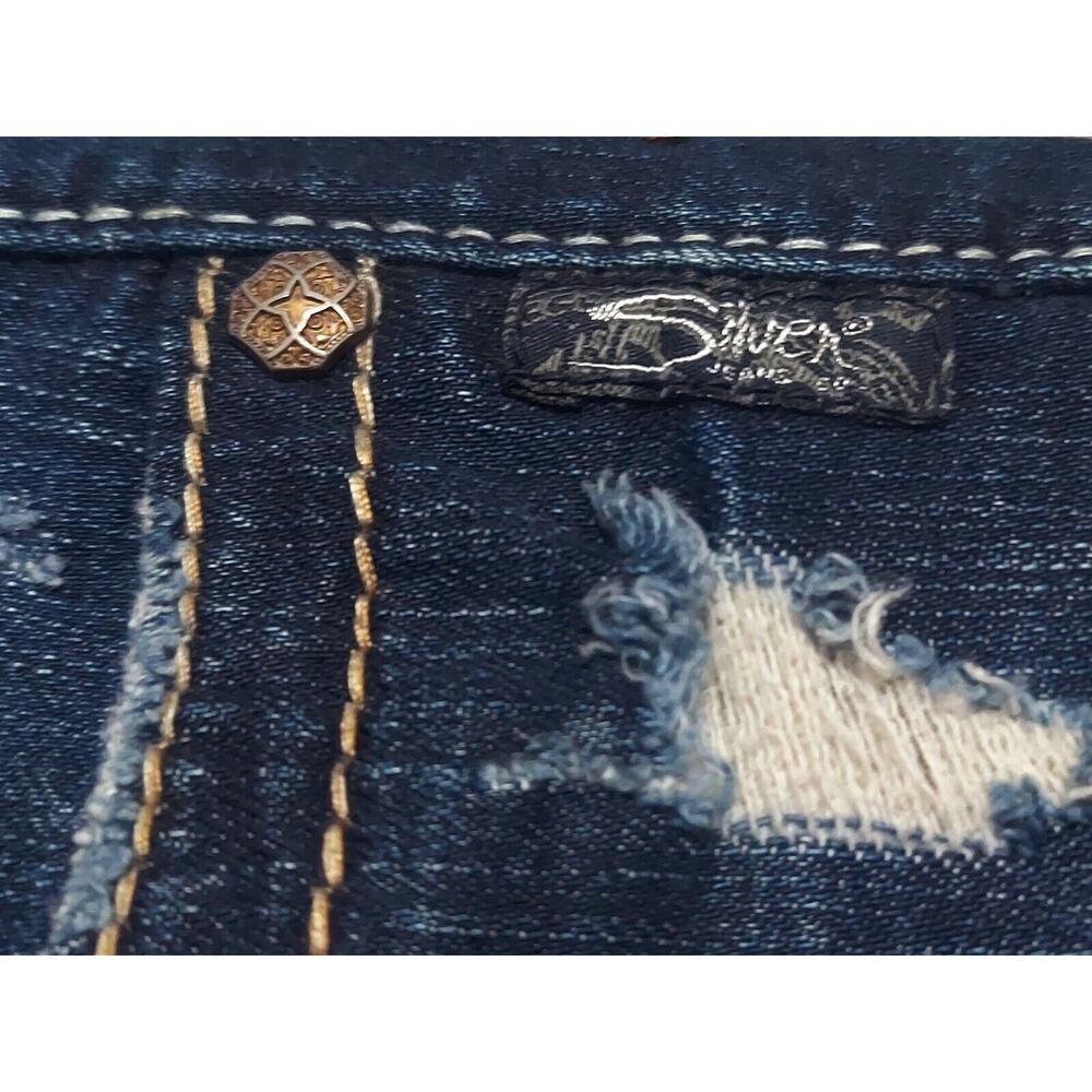 Women's SILVER Distressed - Size 28 / 29x32 - Suki Surplus - Indigo Denim - NWOT - Picture 9 of 12